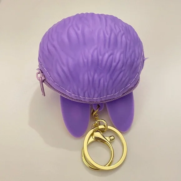 Purple and Tan Kids Monster Coin Purse Keychain - Picture 2 of 2